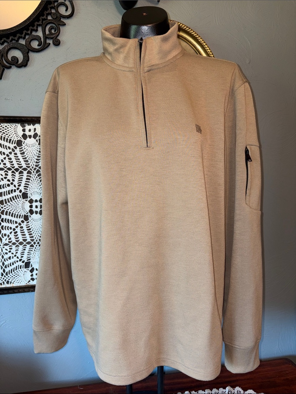 DKNY Men's Zip-Up Sweater in Beige